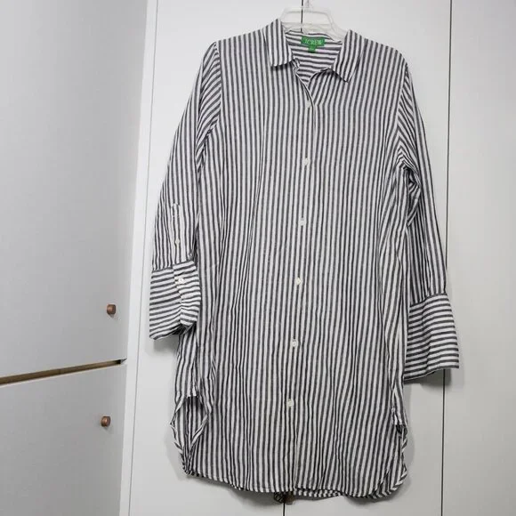 J.Crew Women's Striped Long Shirt Linen Blend Size L - Picture 1 of 6